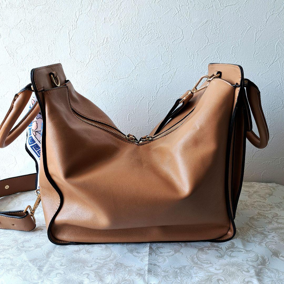 MARELLAマレーラ 2WAYショルダーバッグ キャメル シルクスカーフ付き