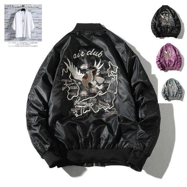 スタジャン刺繍 スカジャンメンズフライトジャケット野球服切替コートブルゾン#