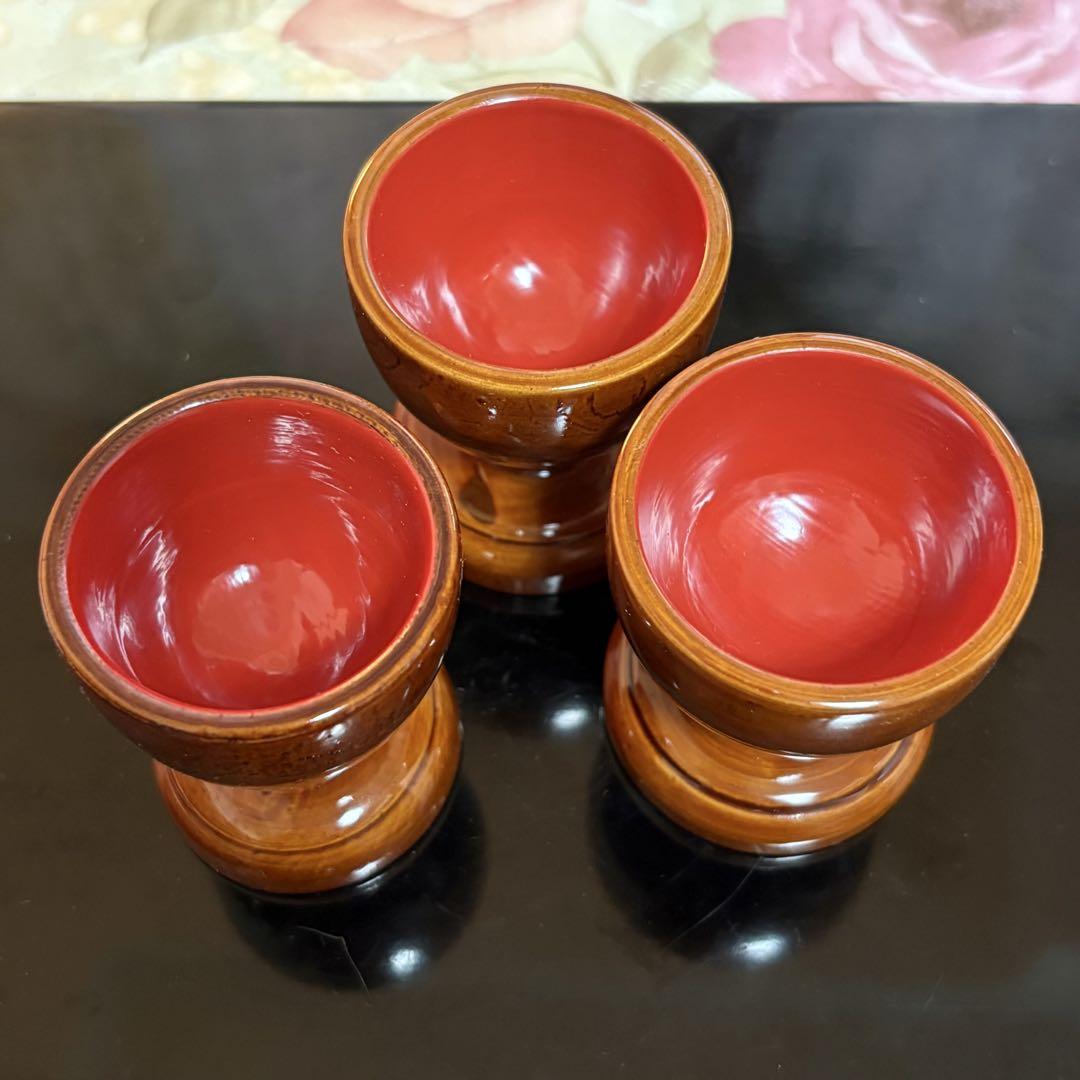 [珍]アンティーク酒器　木製　本漆　酒盃　3点セット　逸品