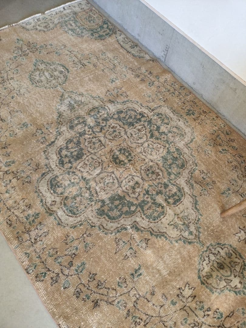 大判/オレンジがかったくすみベージュとターコイズのトルコラグNo.709