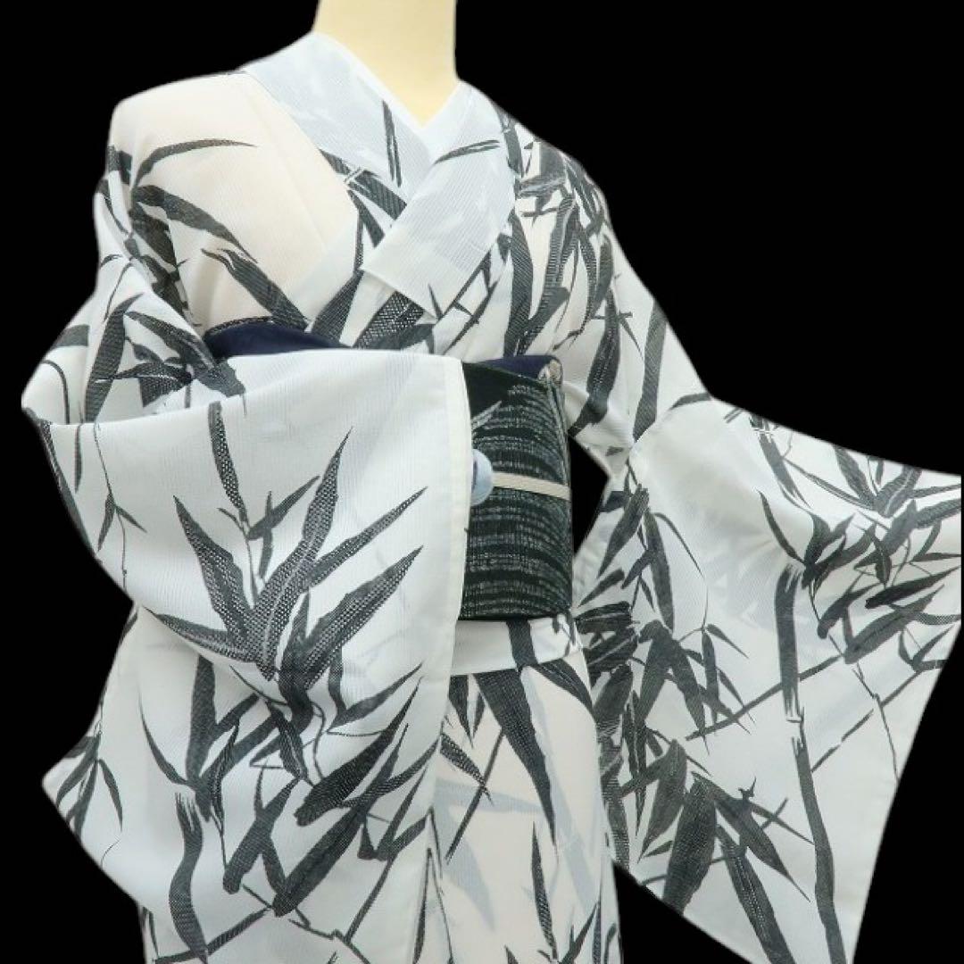 美品 洗える夏着物 竹 笹 トールサイズ 薄物 小紋 着物 A3096