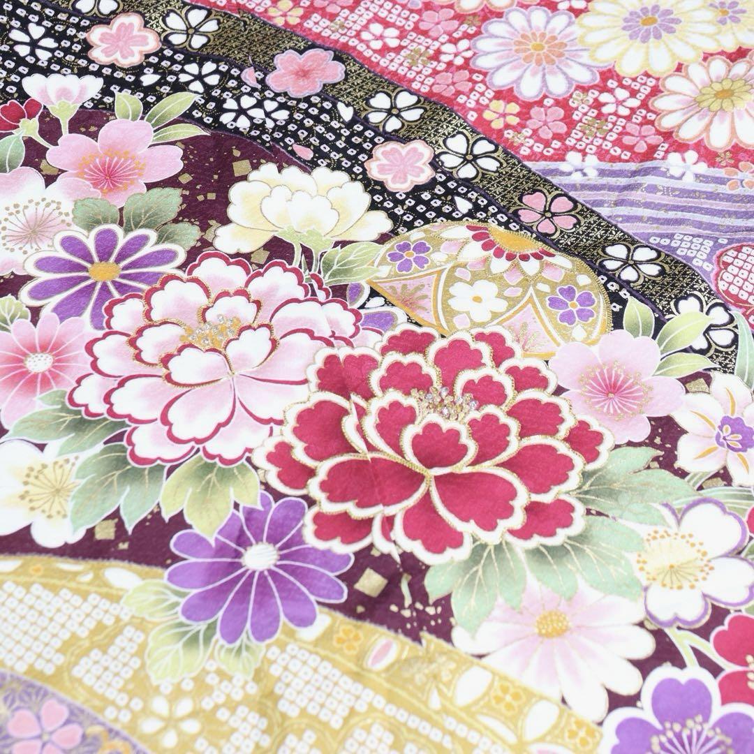 E255☆送料込み❣️仮絵羽 未仕立て 振袖 花に毬模様 刺繍 八掛付き❣️