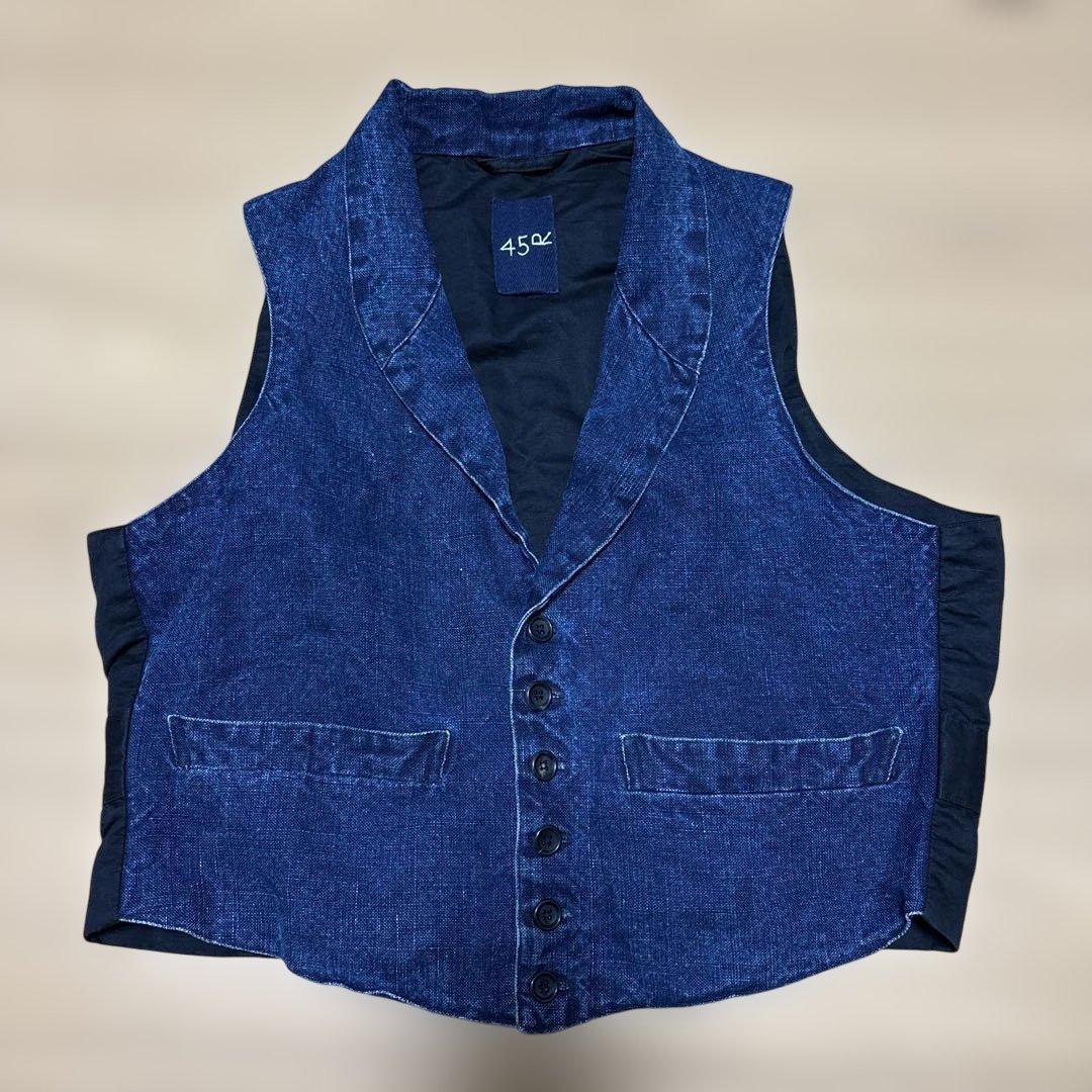 45r ベスト ジレ デニム 麻 ヘンプ リネンL 45R