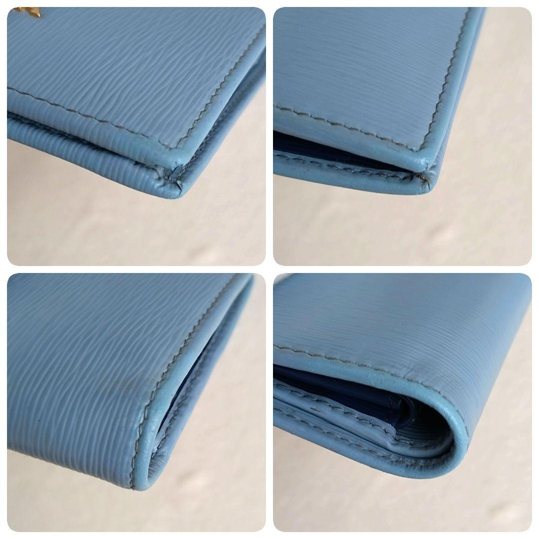 PRADA 折り財布 コンパクトウォレット バイカラー ゴールドロゴ 水色