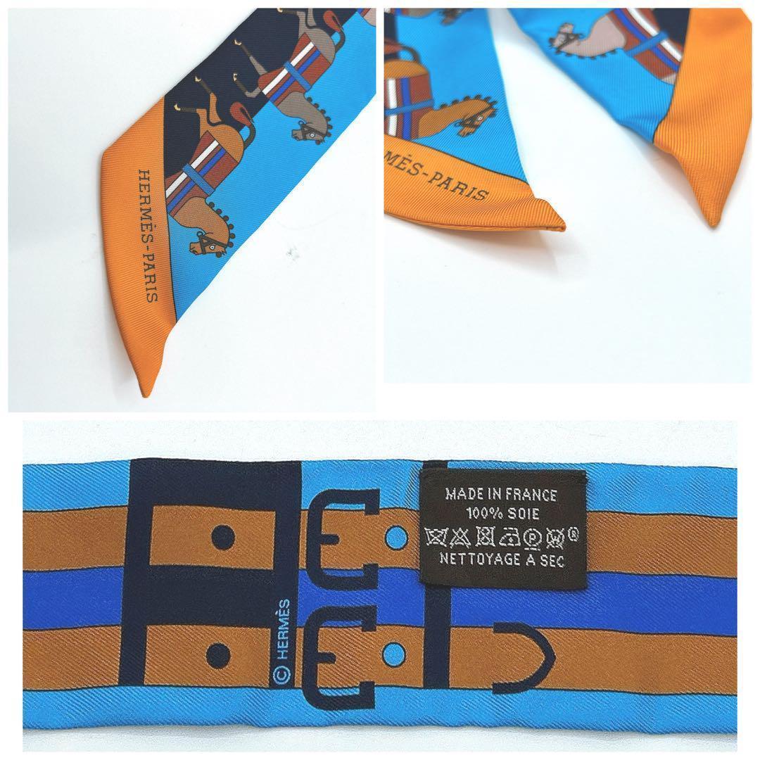 エルメス HERMES ツイリー スカーフ ターコイズ/マリン 馬柄 シルク エルメス HERMES ツイリー スカーフ ターコイズ/マリン 馬柄 シルク