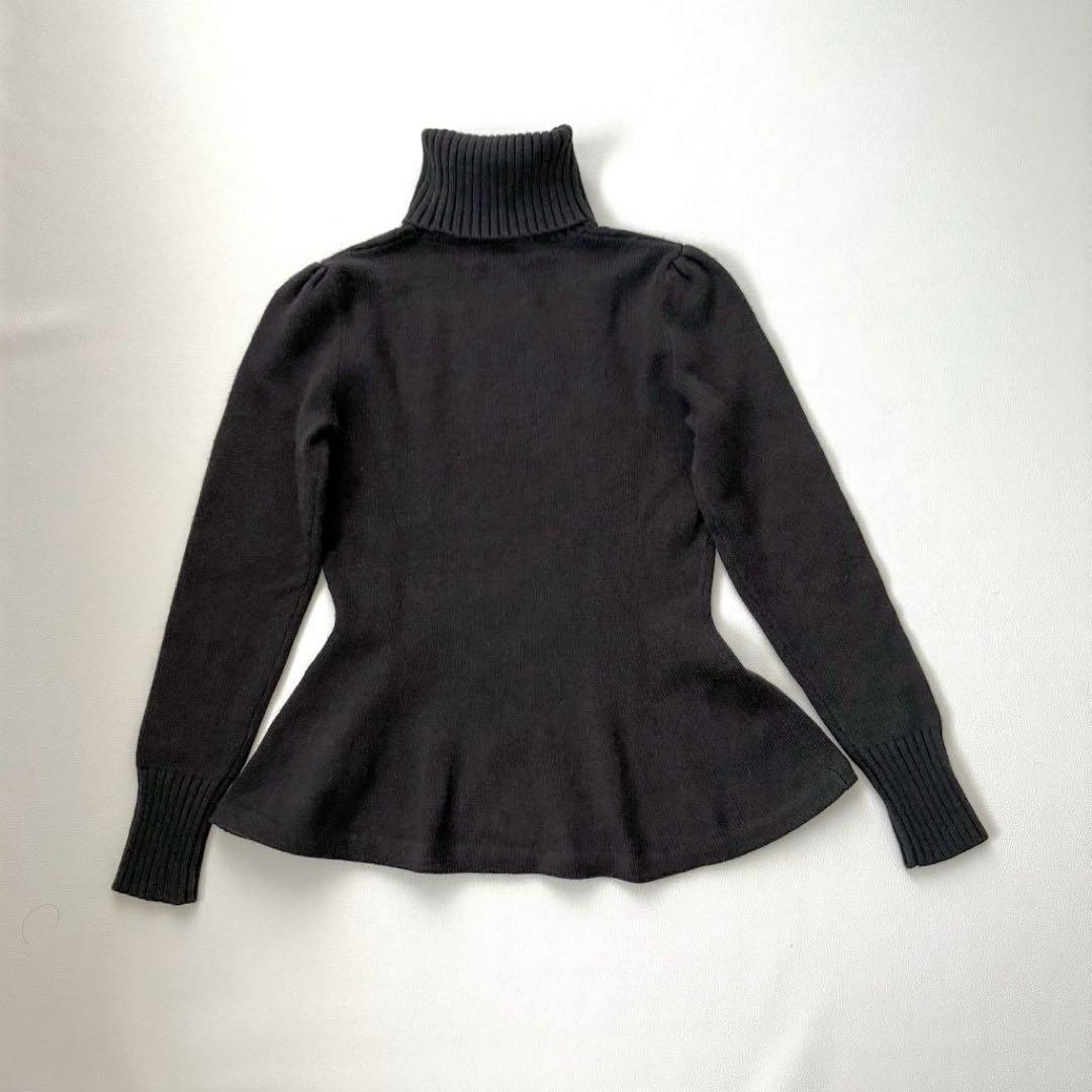 希少✨️ラルフローレン　ペプラムニット　カシミヤ　パフスリーブ　タートル　黒　L