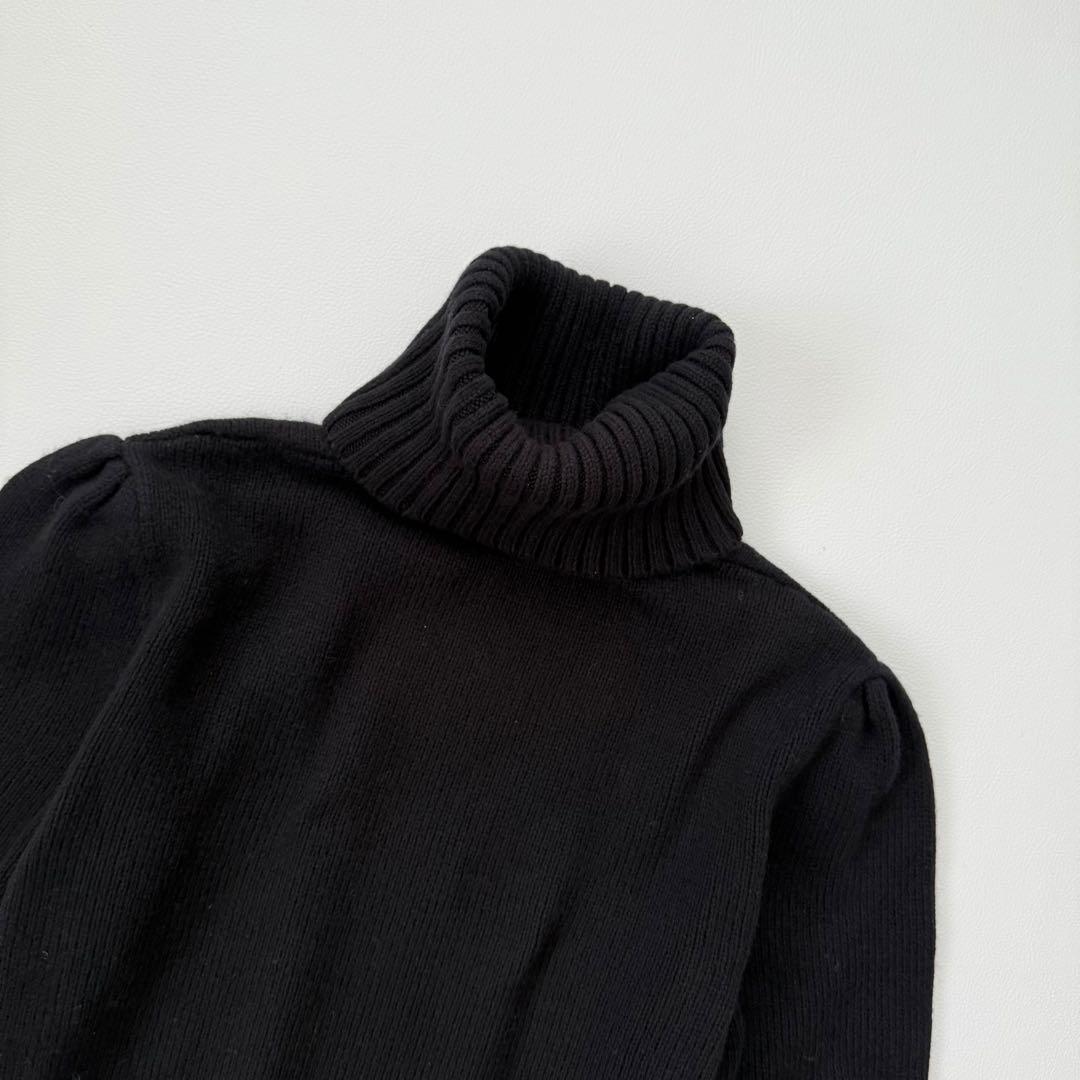 希少✨️ラルフローレン　ペプラムニット　カシミヤ　パフスリーブ　タートル　黒　L