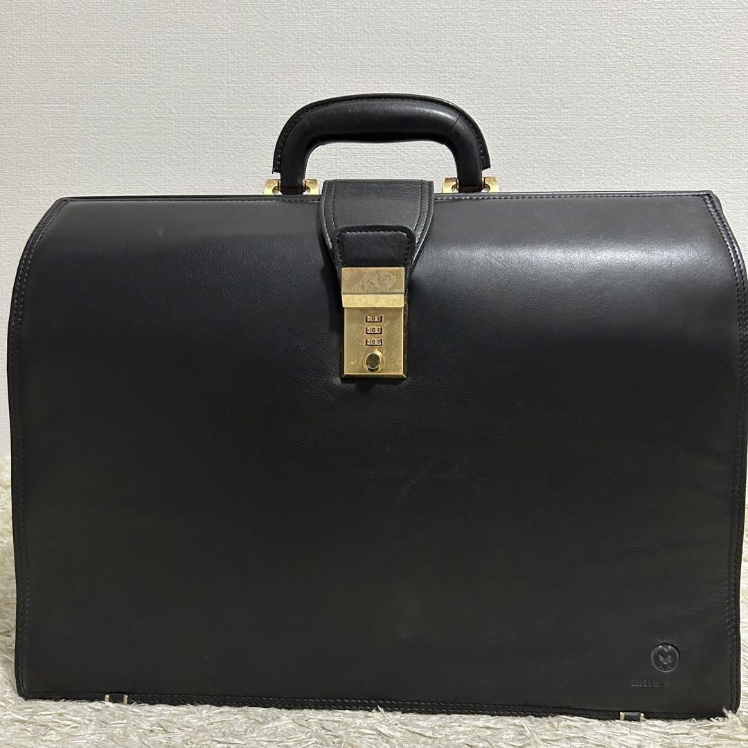 美品 ミラショーン ダレスバッグ 2室 黒 レザー A4収納可 ダイヤル式