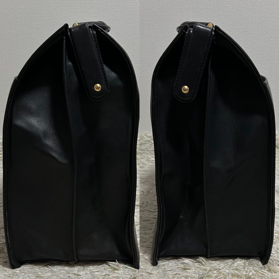 美品 ミラショーン ダレスバッグ 2室 黒 レザー A4収納可 ダイヤル式