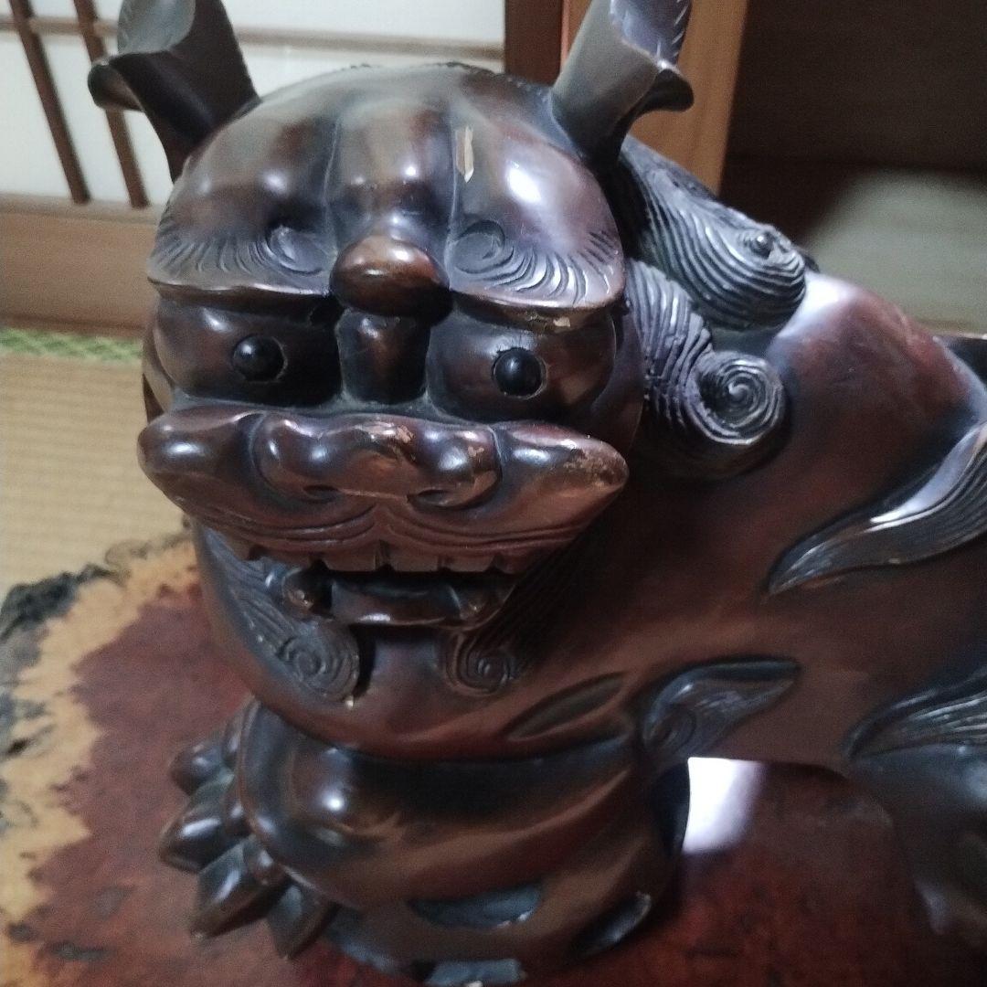 木彫り 狛犬 獅子 置物 大型
