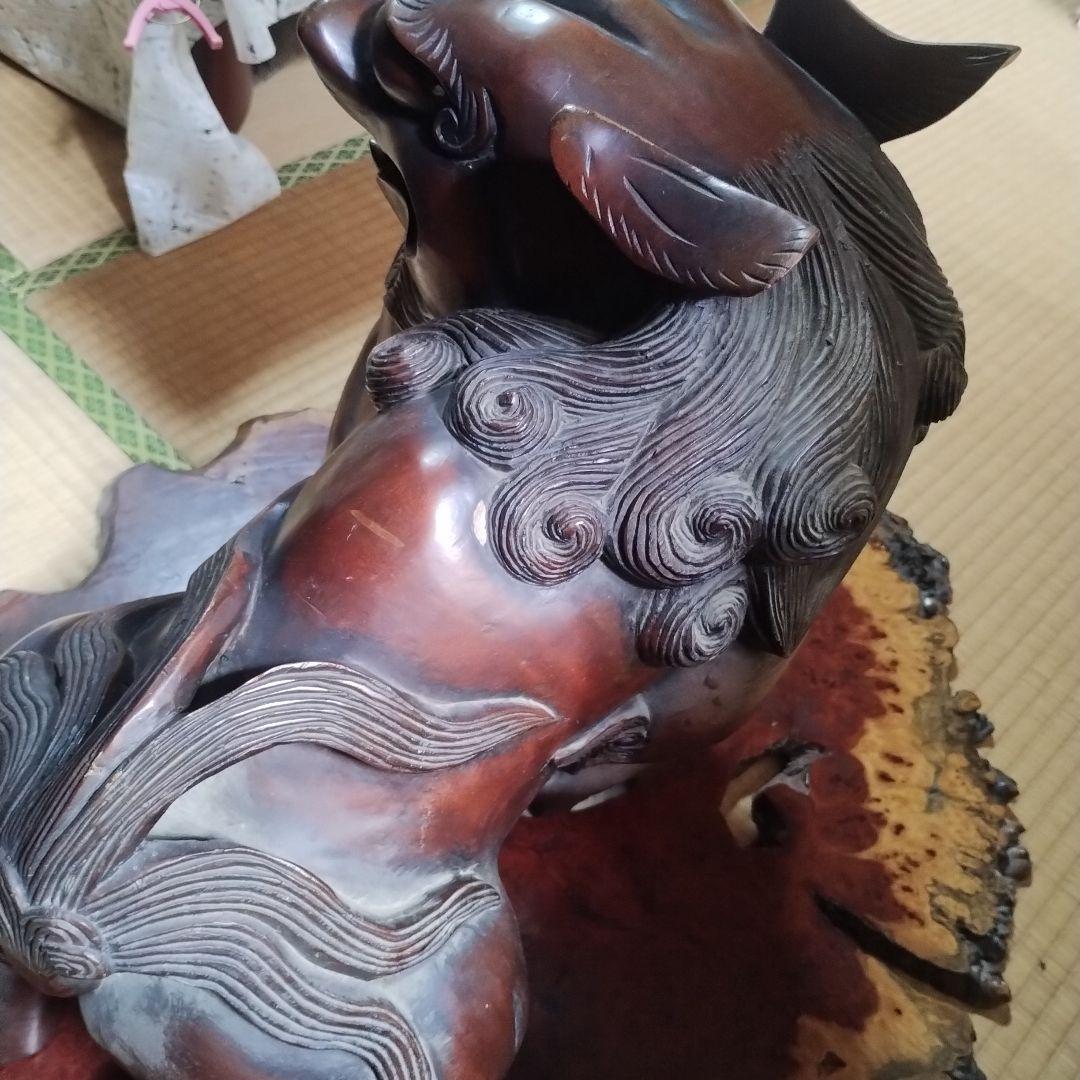 木彫り 狛犬 獅子 置物 大型