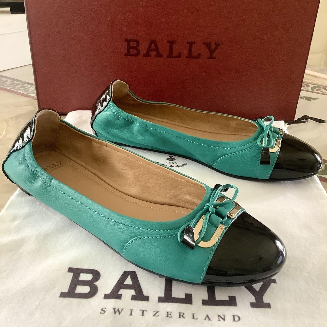 大人女性の 試着のみ新品! BALLY〜バリー リボン バレリーナ ロゴメタル 靴