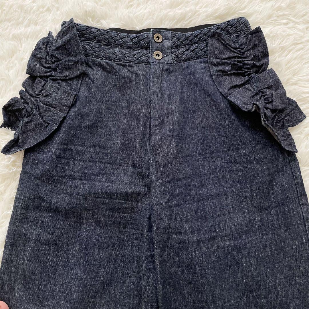 MUVEIL ミュベール フリル付き 編み込み ワイド デニムパンツ 38