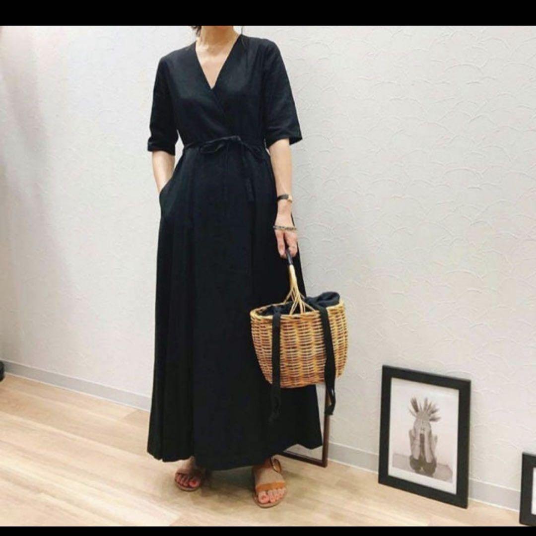 SHINZONE カシュクールラップワンピース　コットンリネン ベルト