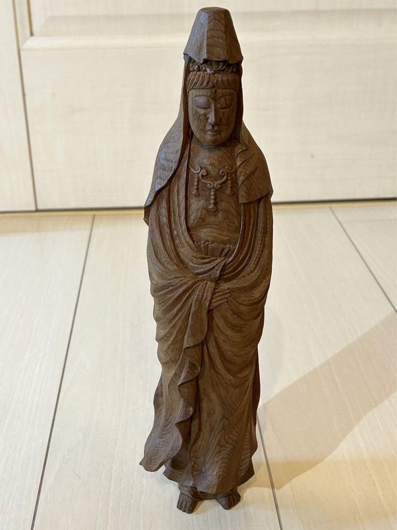一位一刀彫名工　江黒亮聲　一位木彫白衣観音　江黒亮声　木彫