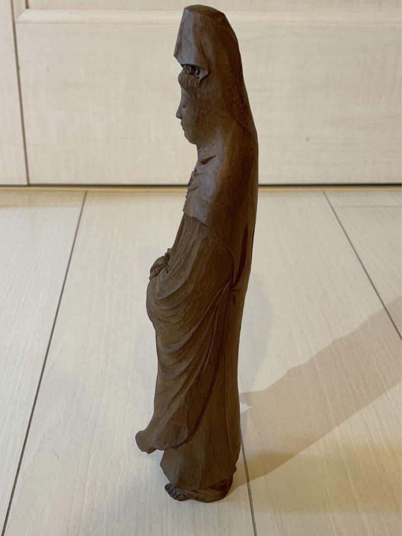 一位一刀彫名工　江黒亮聲　一位木彫白衣観音　江黒亮声　木彫