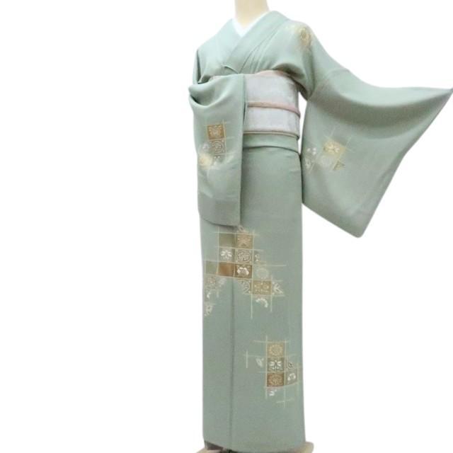 Y2467◇美品 正絹 金駒刺繡 染め一つ紋 手縫い仕立て 訪問着 着物