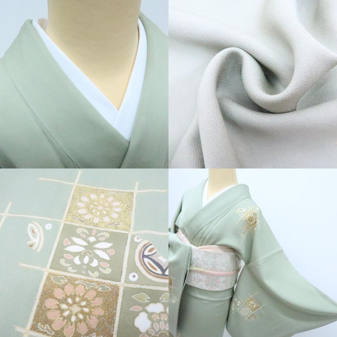 Y2467◇美品 正絹 金駒刺繡 染め一つ紋 手縫い仕立て 訪問着 着物