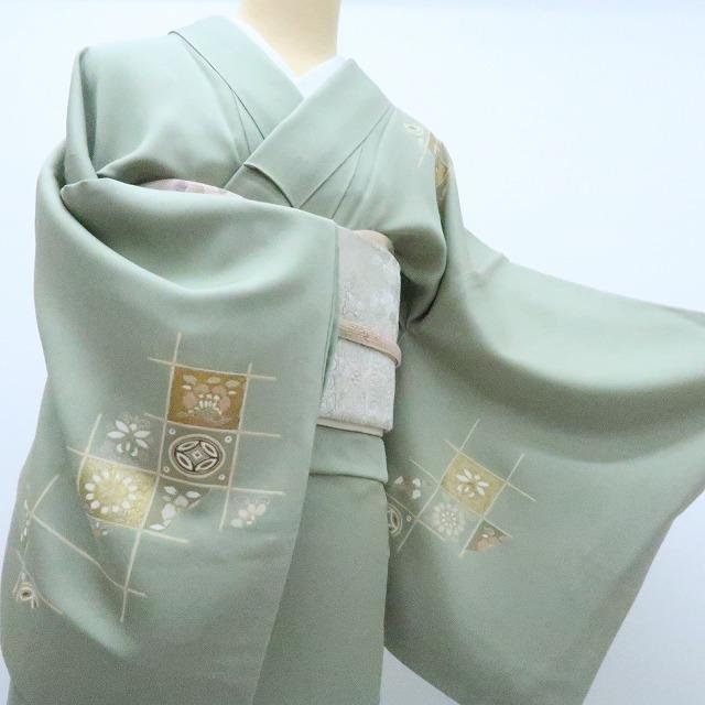 Y2467◇美品 正絹 金駒刺繡 染め一つ紋 手縫い仕立て 訪問着 着物