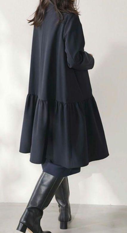 美品KUMIKYOKU NAVY ダブルクロスストレッチ ノーカラーコートM