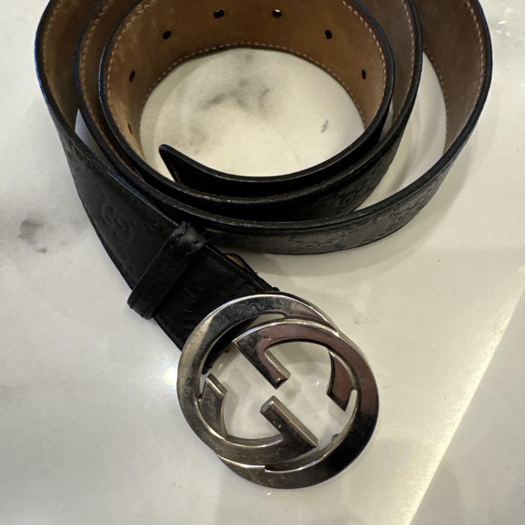 Gucci 黒 レザー ダブルGロゴ ベルト