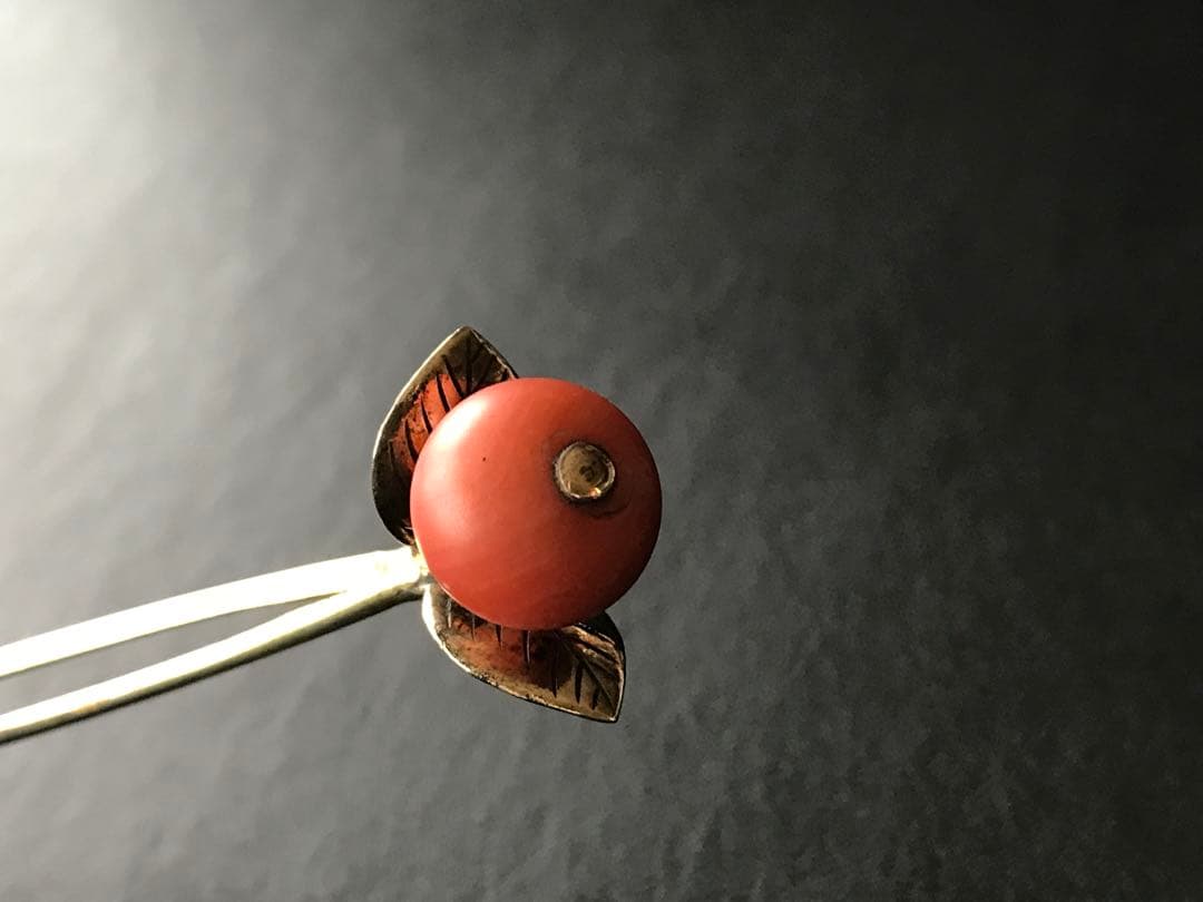 珊瑚 金工細工 かんざし アンティークやや傷や汚れあり