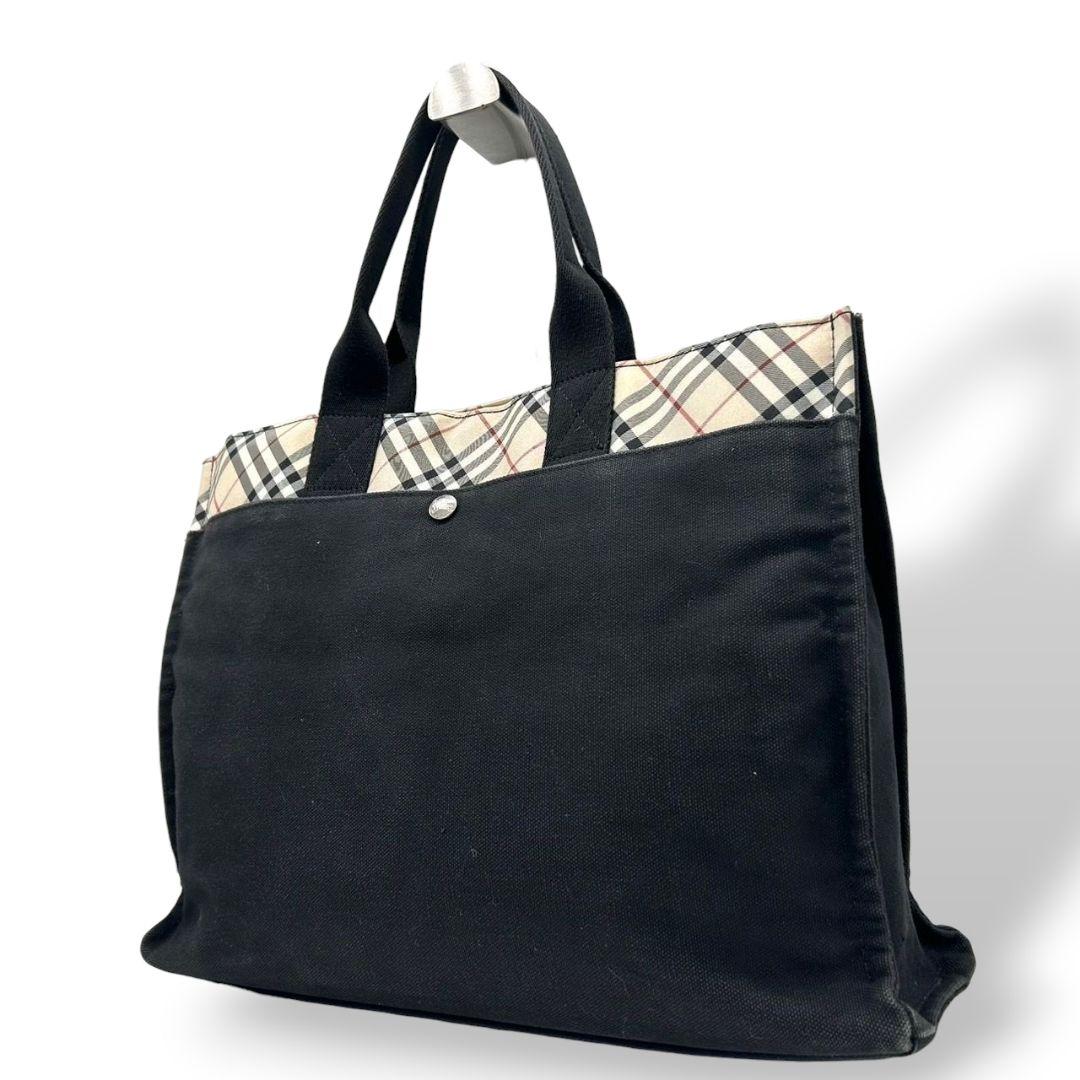 バーバリー　トートバッグ　黒　ノバチェック　ワンショルダー　キャンバス　T5