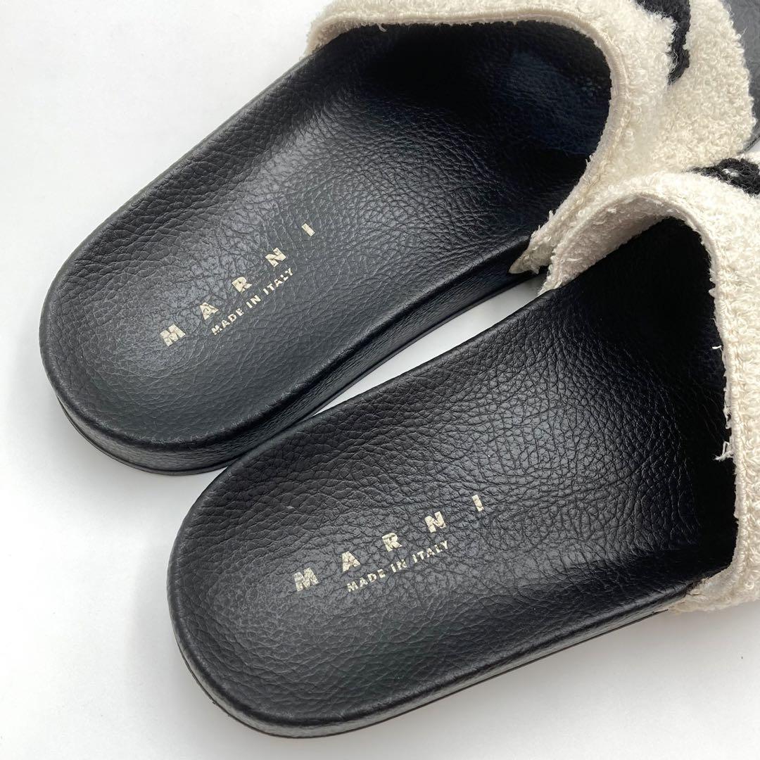 美品✨MARNI シャワーサンダル ロゴベルト ボア テリークロス 黒×白 40