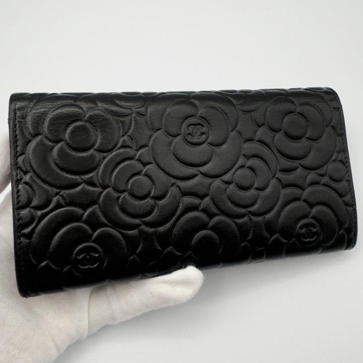 国内正規品 シャネル財布 カメリア ロングフラップウォレット マトラッセ 箱付 画像3