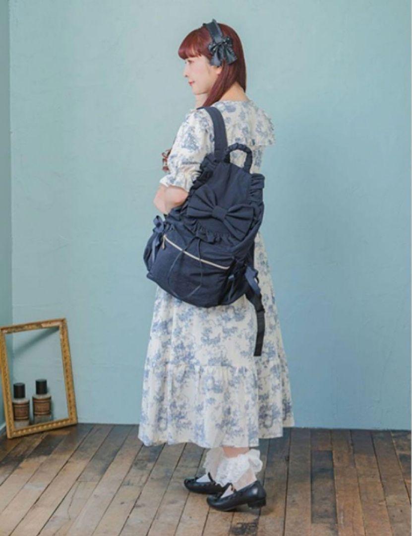 しまむら 青木美沙子 りぼん フリル リュック ロリータ ネイビー