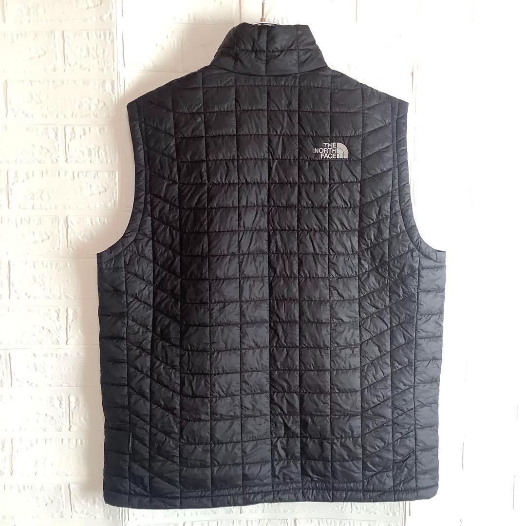 美品ノースフェイス 中綿ベスト インナーベスト 刺繍ロゴ 薄手 ブラック 黒XL