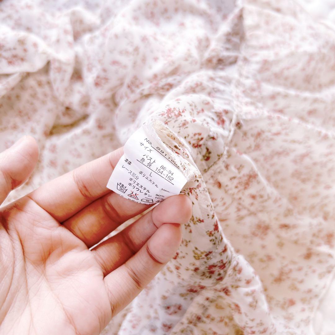 LIZLISA系♡ハシゴレース 小花柄シフォンワンピース アイボリー×ピンク系 LIZLISA系♡ハシゴレース 小花柄シフォンワンピース アイボリー