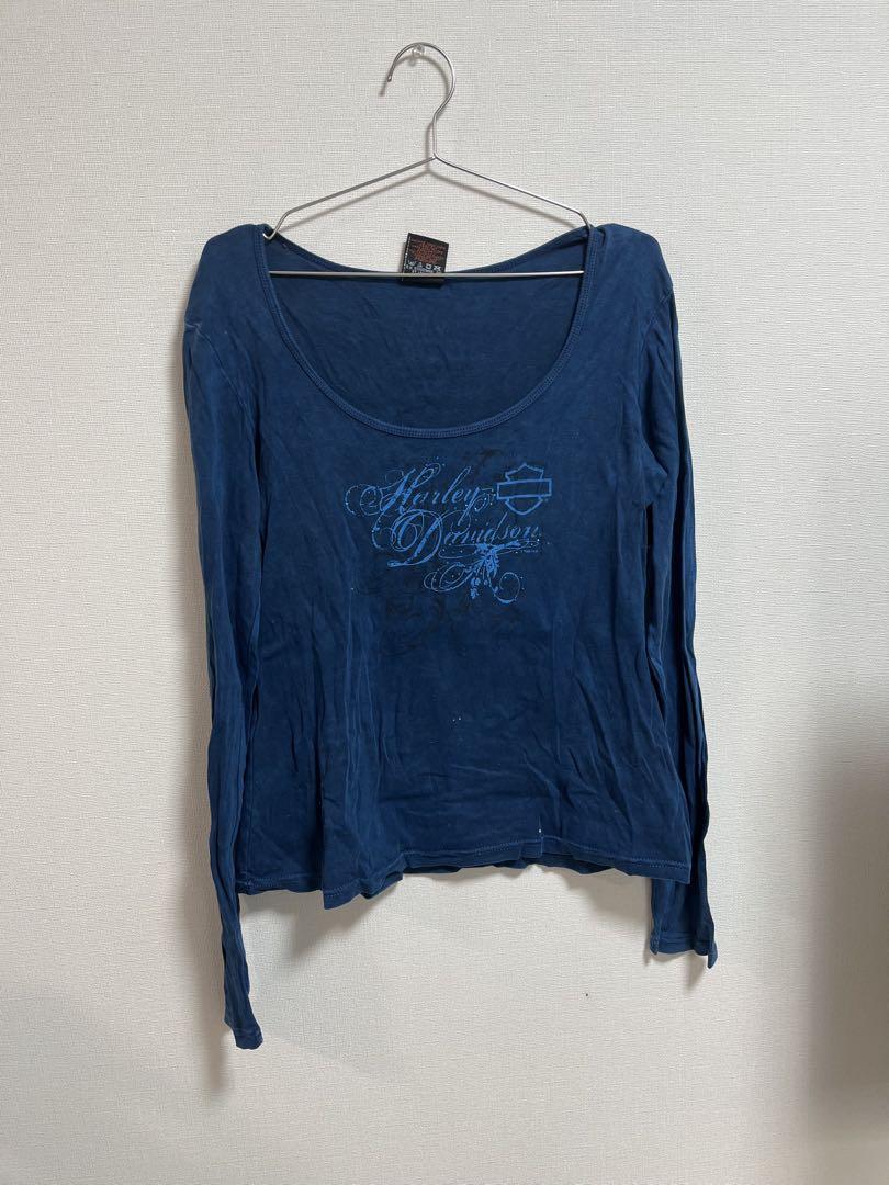 通販生活 ファッション Harley Davidson 長袖Tシャツ ダークブルー y2k トップス