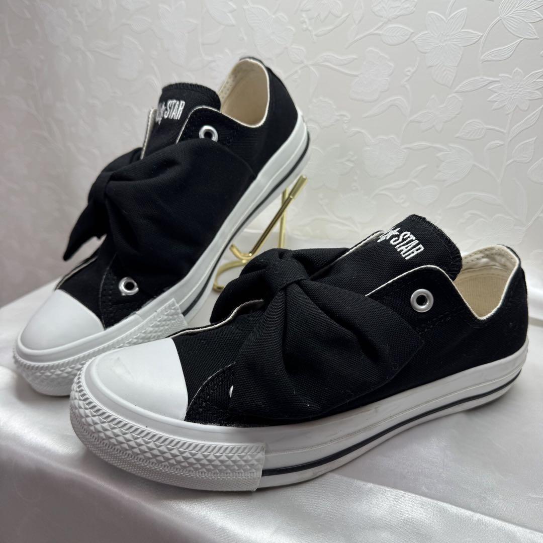 【美品】コンバースALL STAR ブラックリボンスニーカー　２４センチ