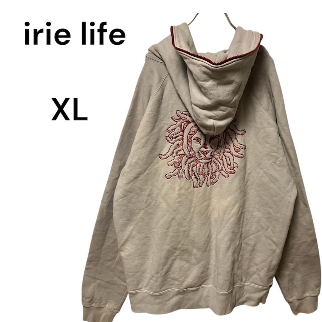 【irie life】パーカー　XLサイズ　サイドポケット　背面ライオン刺繍