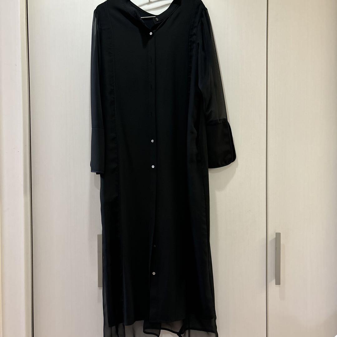 hare ブラック シースルー袖 シャツワンピース