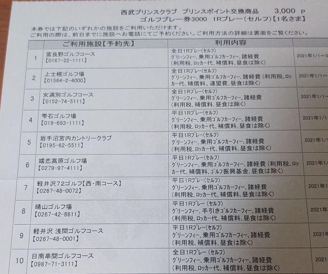 取寄品】 プリンスホテル系列 ゴルフプレー券1Rプレー(セルフ)2枚2022 ...