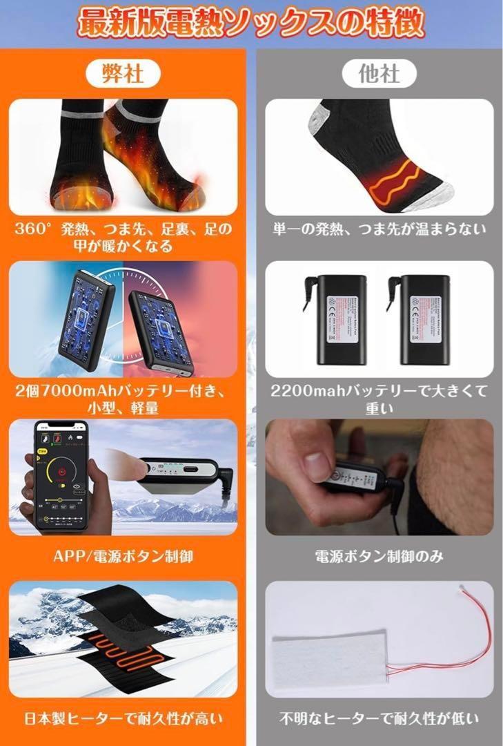 3足セット】電熱ソックス 7000Ahバッテリー2個