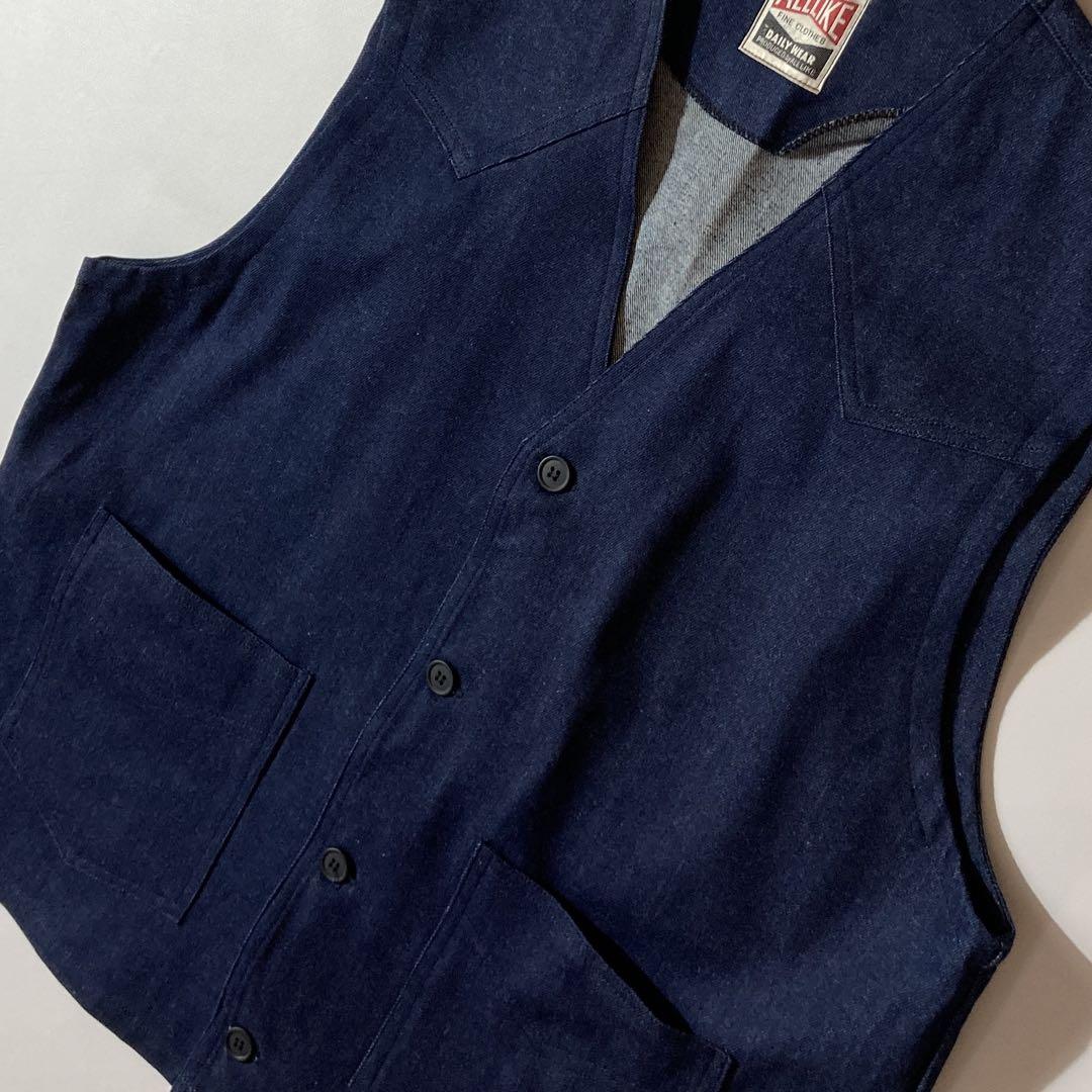 deadstock 80s～90s メタルコインボタン デニムベスト L 日本製 デッドストック 80s 90s 日本製 デニムベスト インディゴ