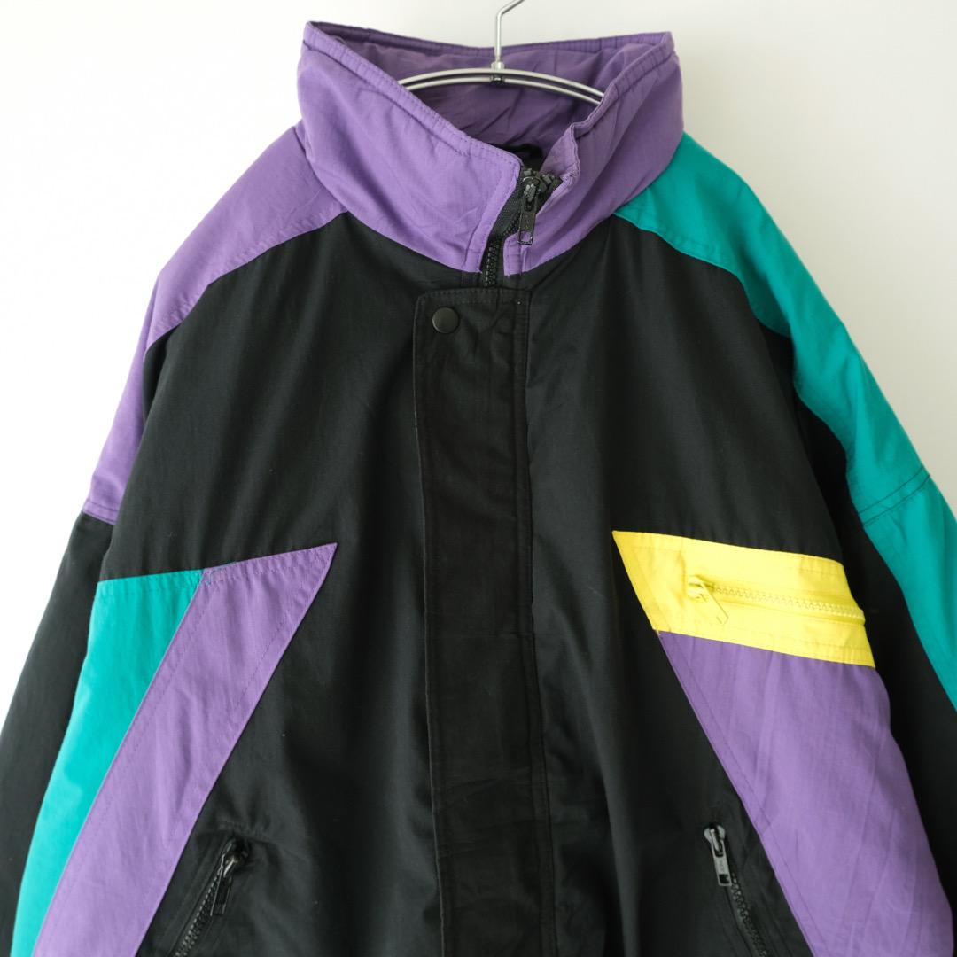 90s マルチカラー切替デザイン　中綿ジャケット　ビッグサイズゆるだぼレトロ古着