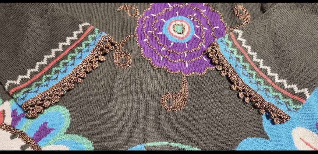 アルベロベロ 長袖チュニック ぶたさんガラス刺繍 綿素材 L size