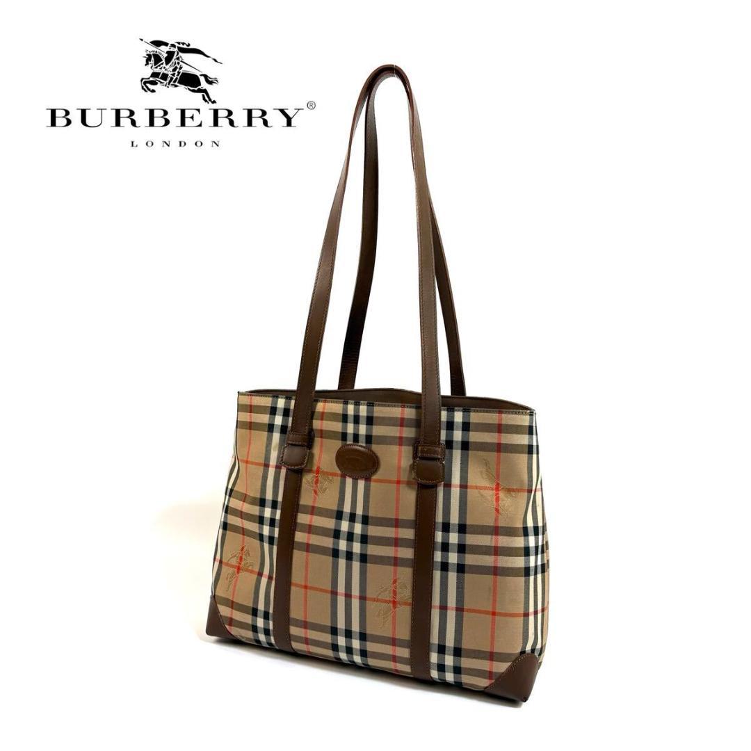 【美品】BURBERRY キャンバス ノバチェックトートバッグ シャドーホース