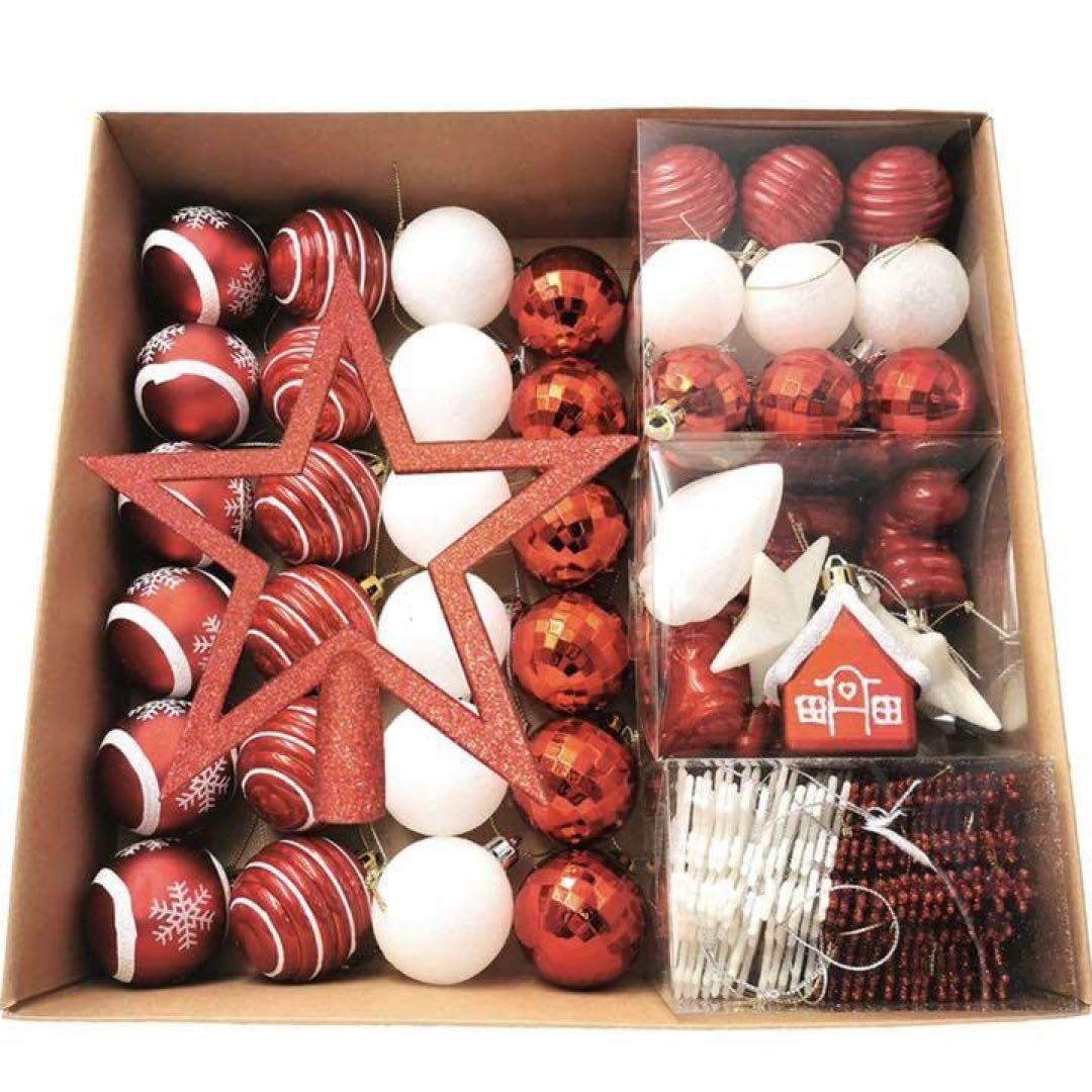 クリスマスツリー飾り赤オーナメント ボール キラキラ107個セット