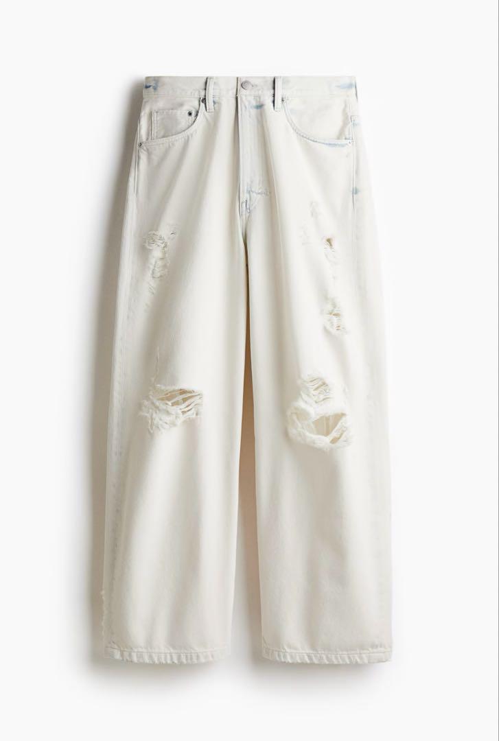 【新品】H&M スーパーバギーデニム W32 L30 ホワイト/ブルー