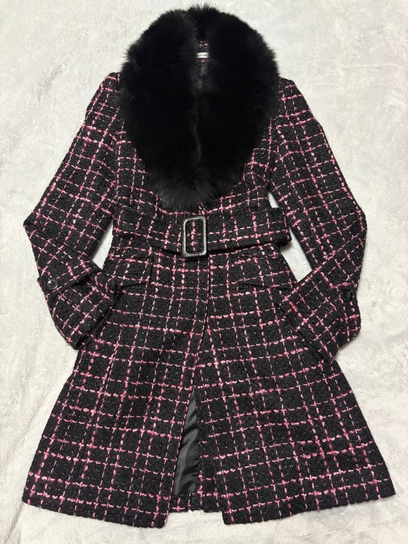 明日投稿 PINKY DIANN ファー付きロング ツイードSS・Pinky&Dianne