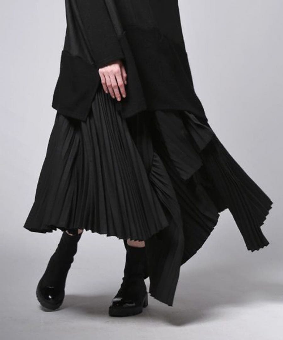 antiqua アシンメトリー 変形プリーツロングスカート