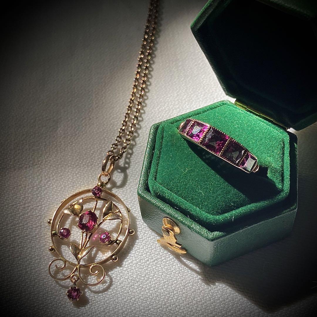 【税込】 9金 イギリス ヴィクトリアンペンダント＆リング アクセサリー
