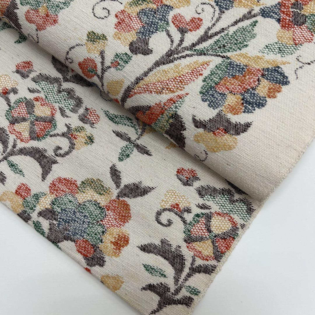 【特別セール品】 ぱて様専用 MO 八寸 華やかな花の織柄 正絹 名古屋帯 真綿紬 着物・浴衣