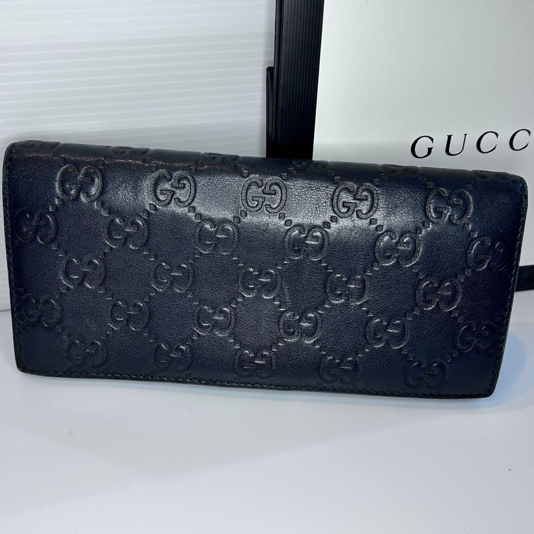 【極美品】グッチ 長財布 二つ折り シマ 小銭入れ 札入れ レザー ブラック 黒