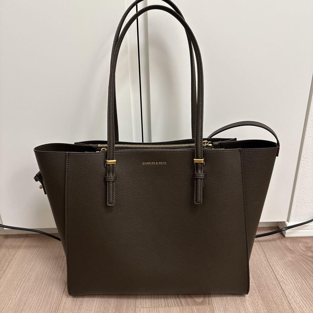 CHARLES & KEITHクラシックダブルハンドル トートバッグ ダークモス